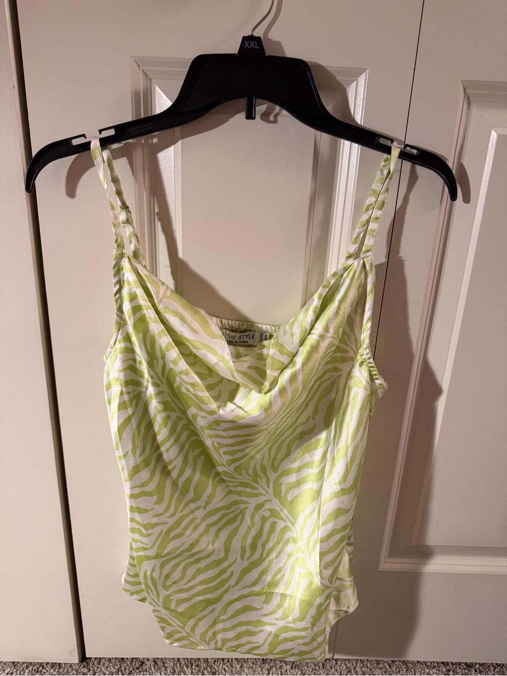 NWT In the style silky cami top. Size 8. Green zebra print.